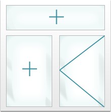Двустворчатые с фрамугой: глухое - глухое - поворотное